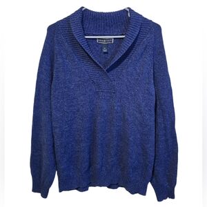 Karen Scott Mens Navy Blue V-Neck Knit Sweater 100% Cotton Size XL